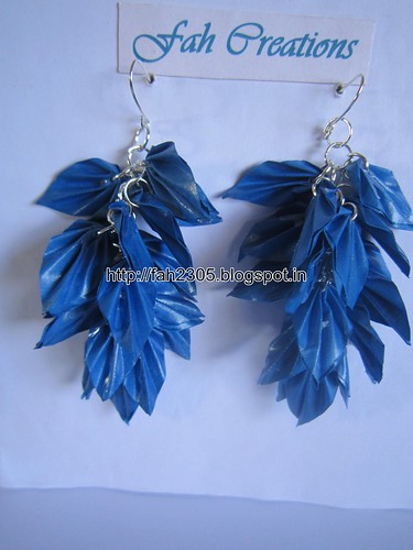 Handmade Jewelry - Origami Paper Leaves  Earrings (Blue) by fah2305