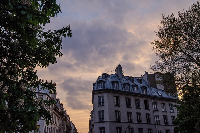 Paris rooftops at sunset