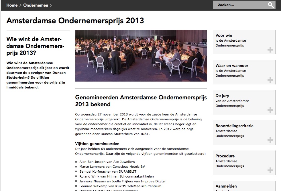 Announcement Nominees Ondernemersprijs 2013 City of Amsterdam
