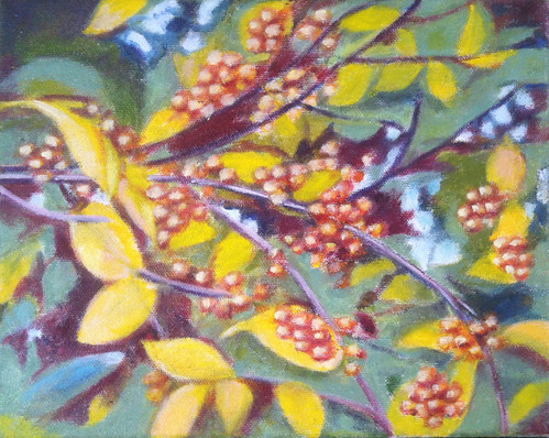 Branch with Golden Berries (Oil Bar Painting as of Dec. 29, 2013) by randubnick