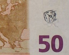 Stamped euro banknote