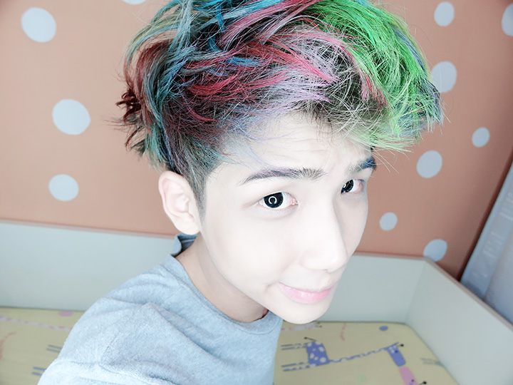 typicalben rainbow hair on bed