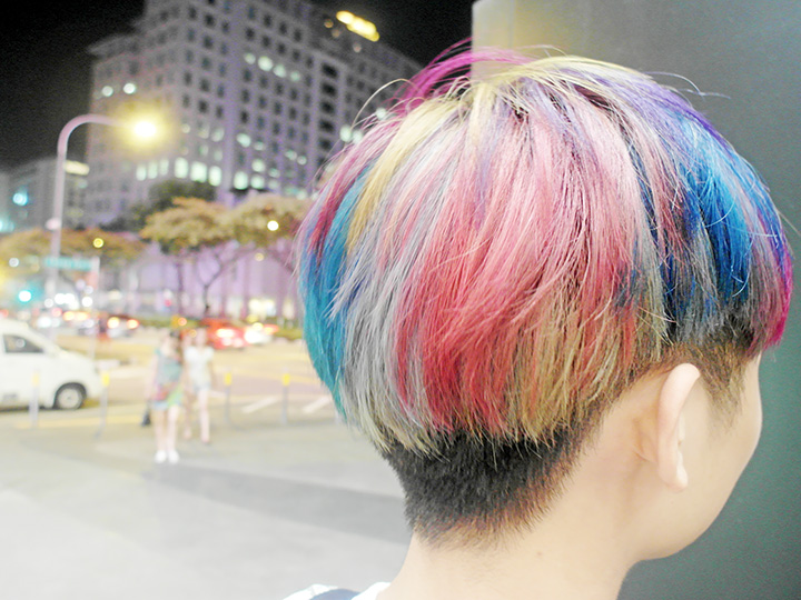 back of rainbow hair