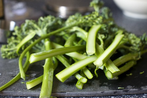 halved lengths of broccolini