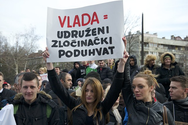 Sarajevo protest.  Sign says 