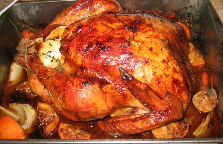 Oven roasted brine-soaked turkey. Credit TheKohser