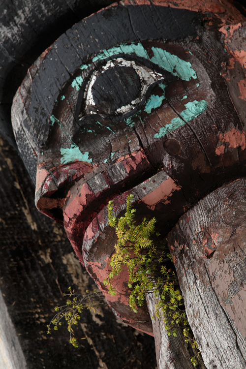 close up of a figure on a totem pole, Klawock, Alaska