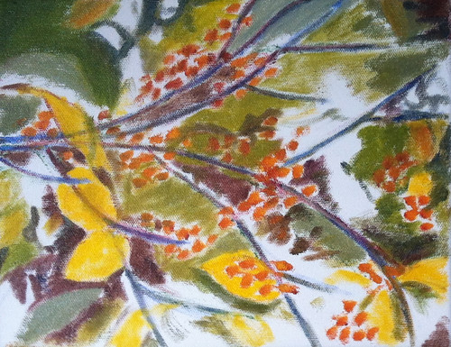 Branch with Golden Berries (Oil Bar Painting as of Dec. 4, 2013) by randubnick