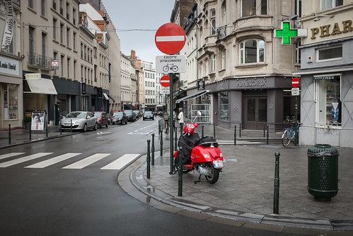 Red scooter in Brussels, Belguim.