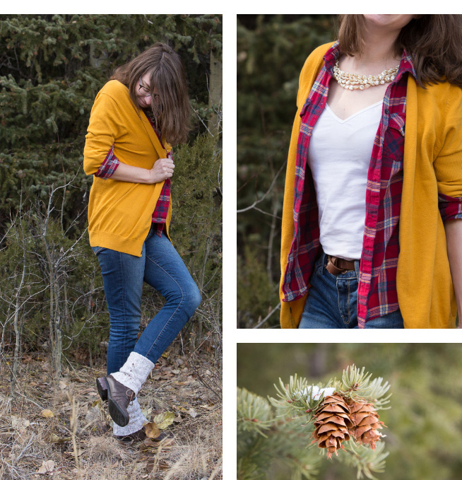 plaid shirt, mustard yellow cardigan, grief, mountain, wool socks, never fully dress, withoutastyle, 