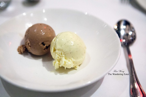 Scoops of chocolate mint and smoked vanilla ice cream