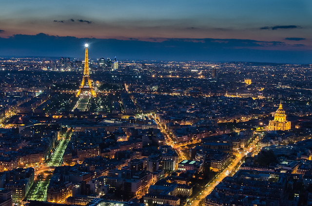 The Eiffel Tower after dark - View from the Montparnasse Tower