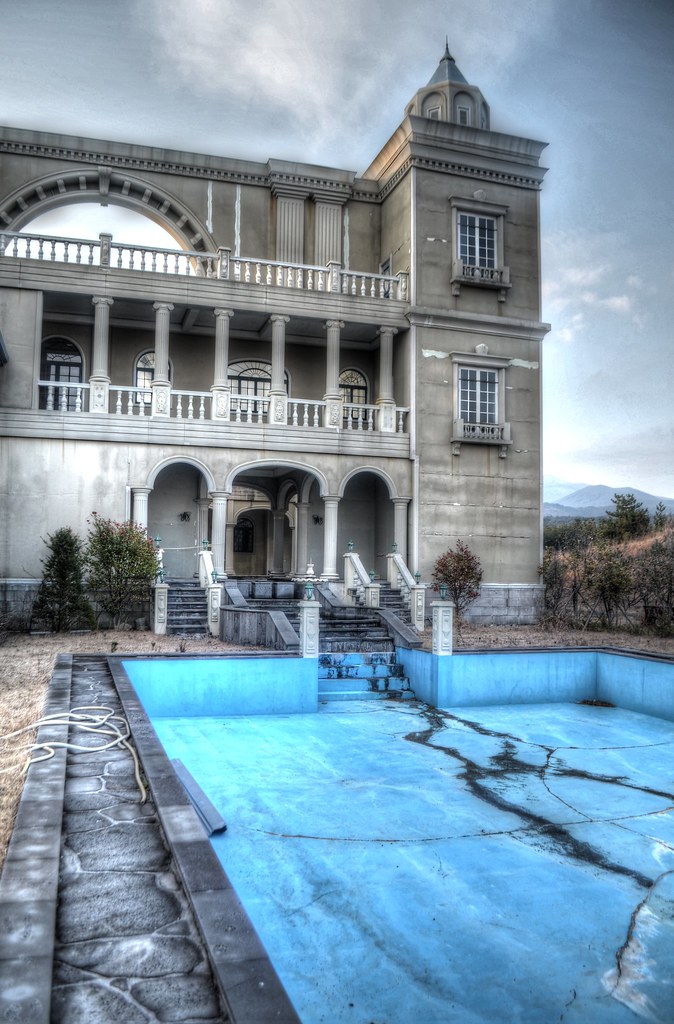 Empty Swimming Pool at Abandoned Movie Set Hotel