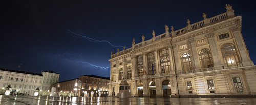 Lighting across the Piazza Castello Turin Italy