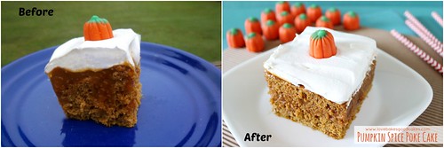 Pumpkin Spice Poke Cake Before and After