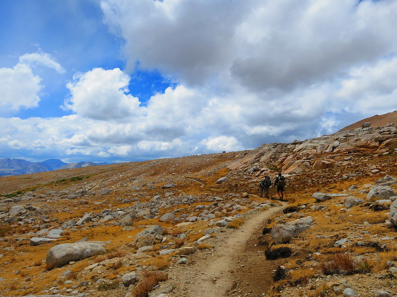 hiking across the barren plateau south of forester pass