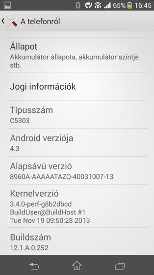 Android 4.3  Xperia SP