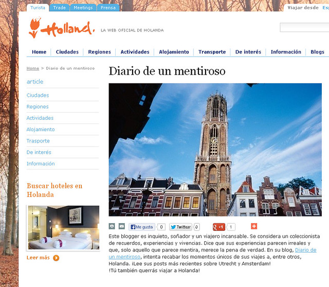 Diario de un Mentiroso, el blog de viajes, en la web de turismo de Holanda