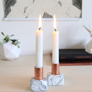 oven-bake clay faux marble modern geometric candlestick