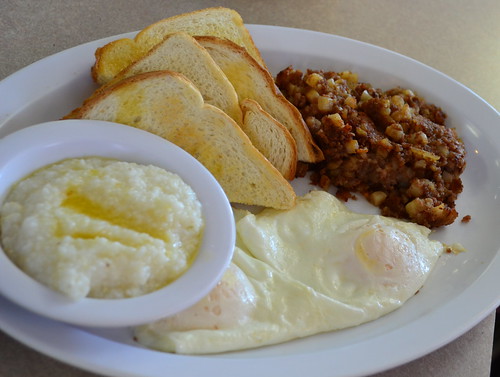Corned Beef Hash with Eggs Grits and Toast by pjpink