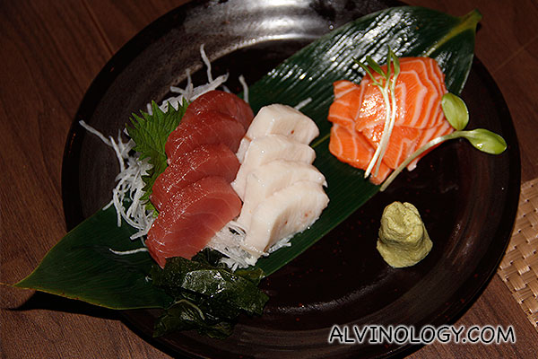 Separate order of salmon, swordfish and tuna sashimi 