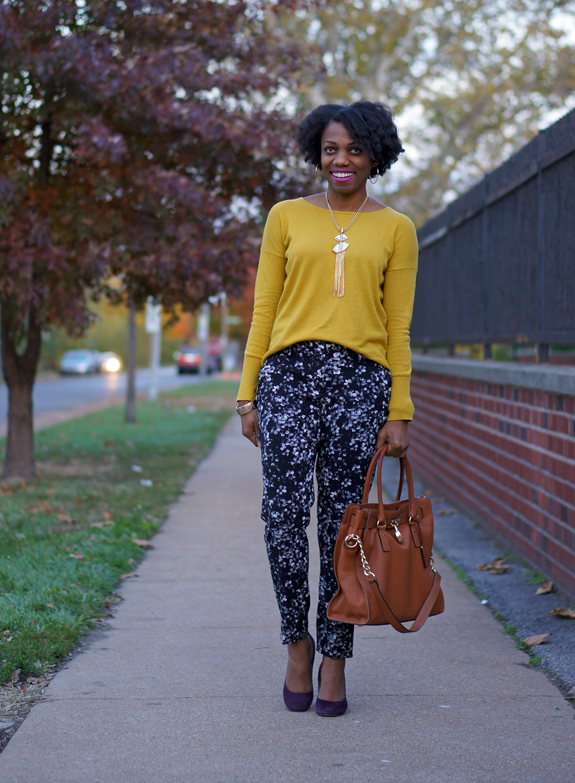 Ann Taylor Hazy Floral pants, How to wear Mustard 3c
