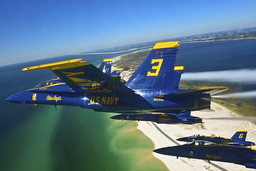 Blue Angels fly in delta formation.