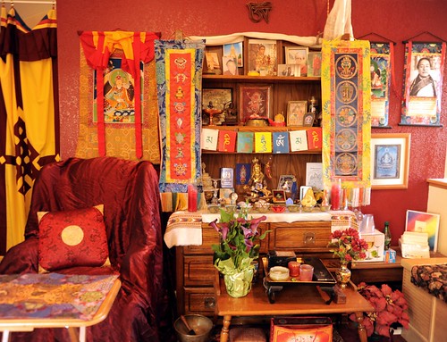 Tibetan Buddhist Shrine, ready for the lama, Tibetan Buddhism, South Bay Vajrayana, Silicon Valley, California, USA by Wonderlane