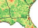 Map of population around Valdosta and Lowndes County
