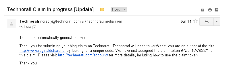 Technorati claim email