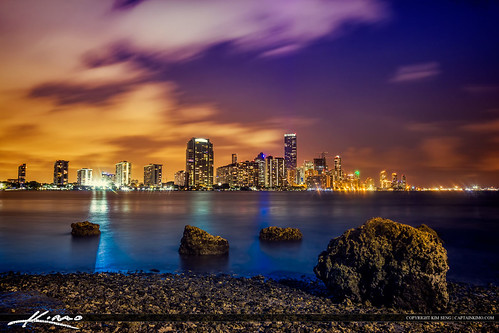 Miami Skyline After Sunset Downtown Building Lights by Captain Kimo