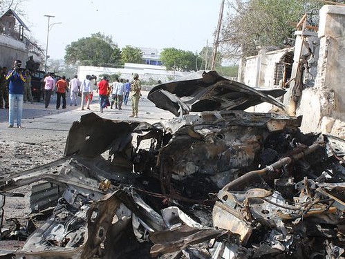 Damage from a Somalia bomb blast on Feb. 21, 2014. The attack took place outside the presidential palace in Mogadishu. by Pan-African News Wire File Photos