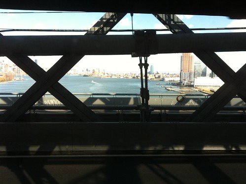 Train heading over the Williamsburg Bridge, NYC