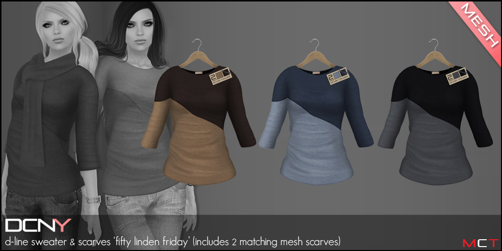 DCNY D-Line Sweater & Scarves for Fifty Linden Friday!