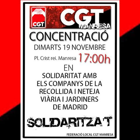 Concentració a Manresa en solidaritat amb els companys de la recollida i neteja viària de Madrid