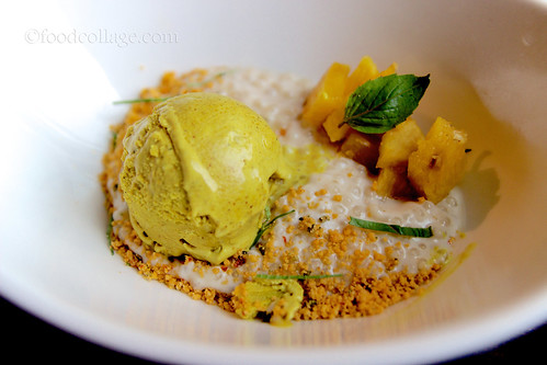 Curry ice cream with roasted pineapples, coconut tapioca, and Thai basil at Root 174