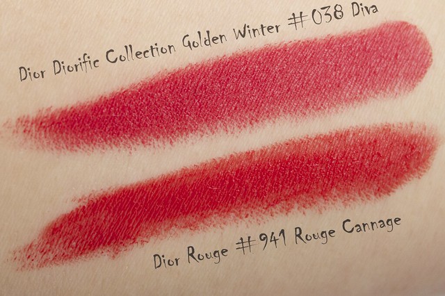 09 Dior Diorific Golden Winter Collection #038 Diva comparison Dior Rouge #941 Rouge Cannage copy