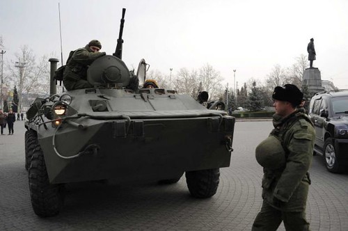 Russian armored personnel carrier deployed amid rising tensions in Crimea on the Black Sea. Ukraine has experienced a pro-European and United States fascist coup. by Pan-African News Wire File Photos