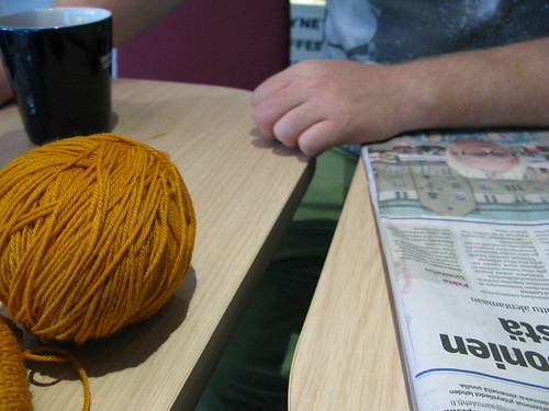 Knitting in a cafe