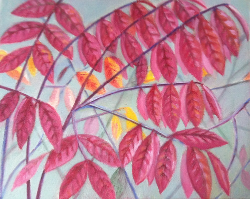 Red Leaves (Oil Bar Painting as of October 18, 2013) by randubnick