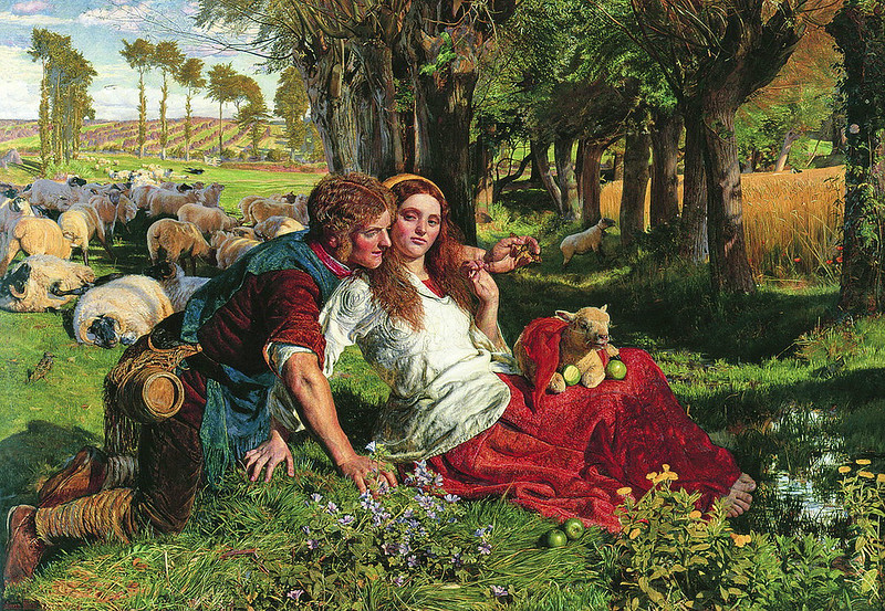 ' The Hireling Shepherd ' William Holman Hunt ( English 1827-1910 ) Oil on canvas , circa 1852. City of Manchester Art Galleries , Manchester .