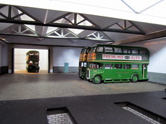 Model bus garage diorama