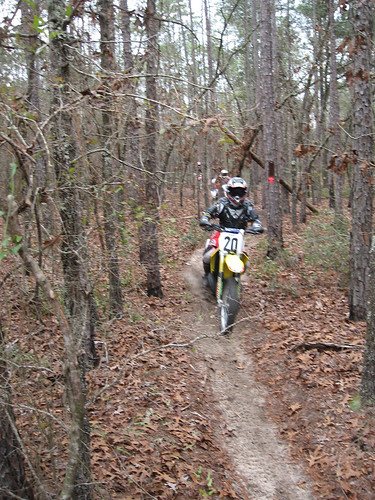 A local motorcycle enthusiast runs one of the motorized trails on the Apalachicola National Forest near Tallahassee, Fla. The forest features approximately 111 miles of trails for motorcycles, all-terrain vehicles and other off-highway vehicles. (U.S. Forest Service Photo/Susan Blake)