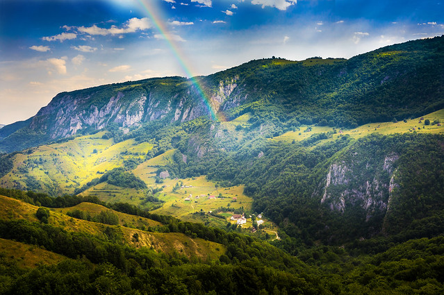 mountain, landscape, rainbow