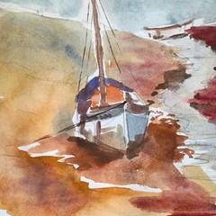 watercolour boat washed up