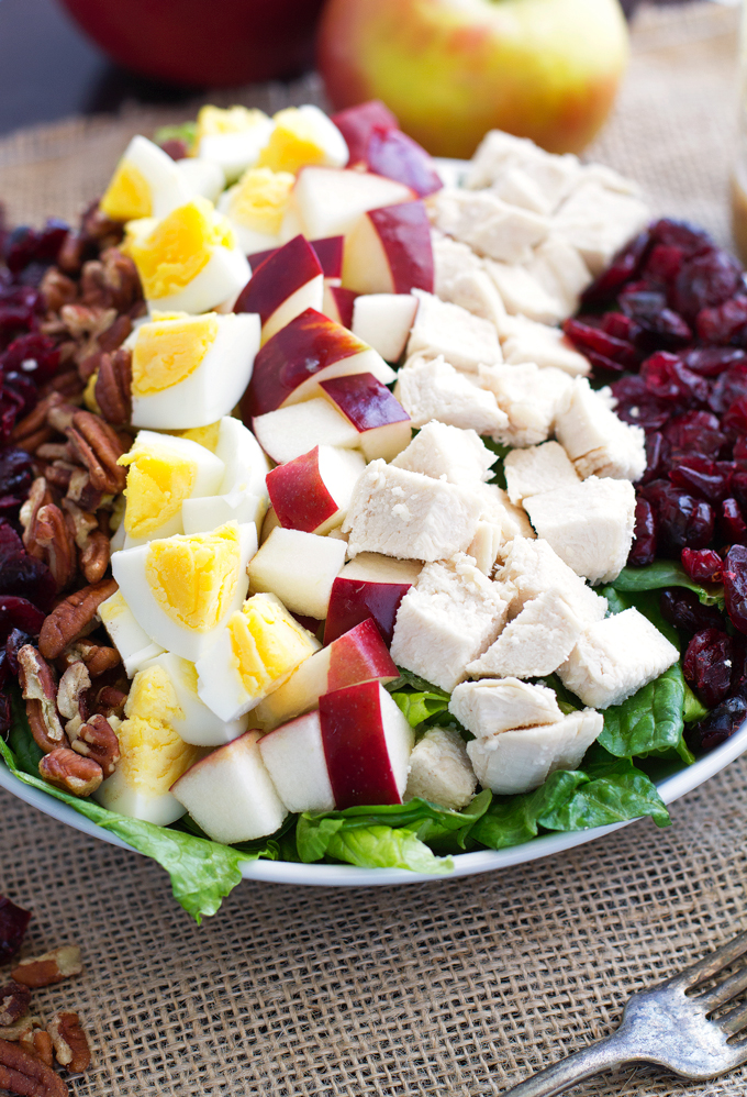 Autumn Harvest Salad with Sweet Dijon Vinaigrette - loaded with so much goodness you'll be full for hours! #autumnsalad #harvestsalad #chickensalad | Littlespicejar.com