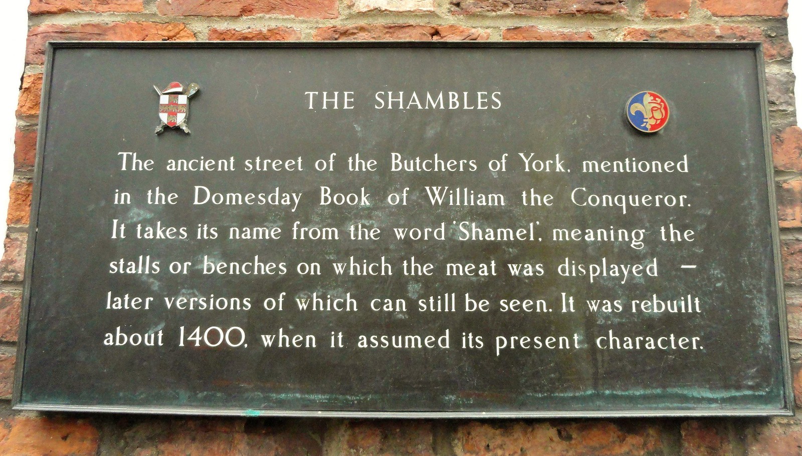 The Shambles, Heritage Plaque, York. Credit Peter Hughes