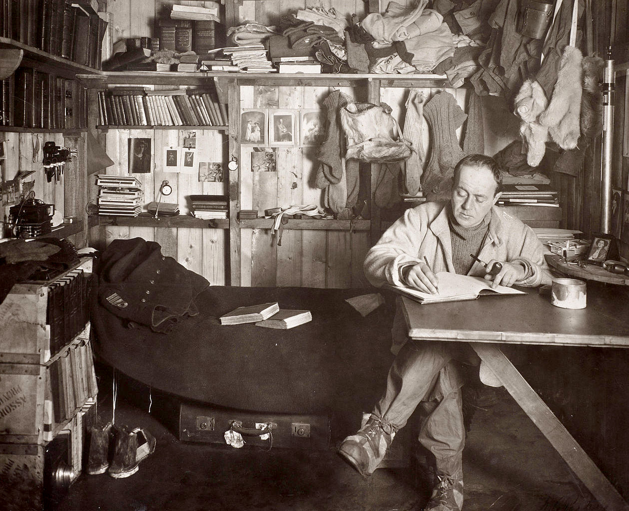 Captain Robert Falcon Scott writing in his diary, Cape Evans hut, 7th October 1911