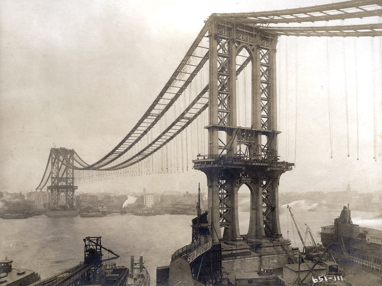 Manhattan Bridge, Under Construction: Historical Photograph by Eugene de Salignac, 1909