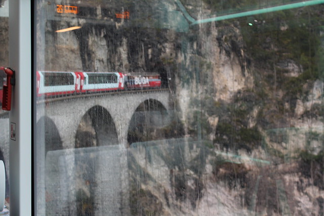 Landwasser Viaduct on Glacier Express to St Moritz Switzerland on rainy day